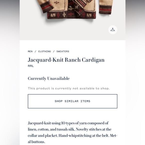 RRL Ralph Lauren Jacquard Knit Ranch Belted Cardigan M Navajo NWOT HTF! - Picture 14 of 16